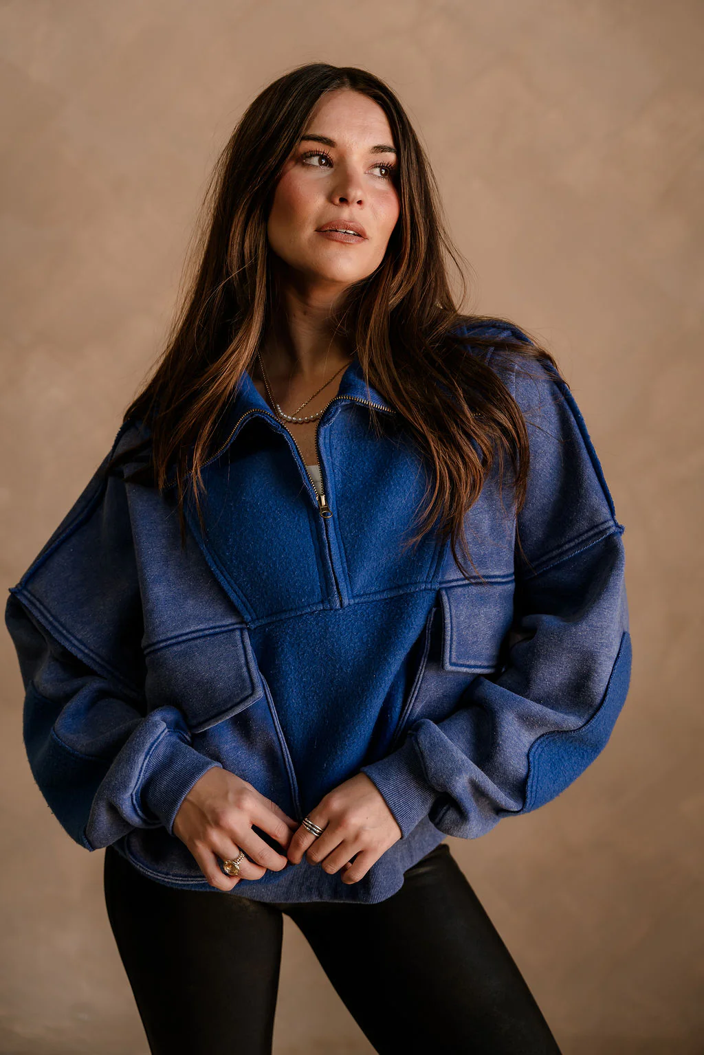 Stevie Washed Blue Quarter Zip Pullover