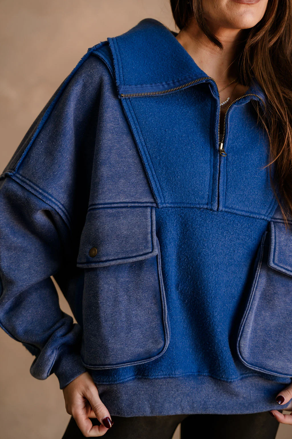 Stevie Washed Blue Quarter Zip Pullover - Image 2