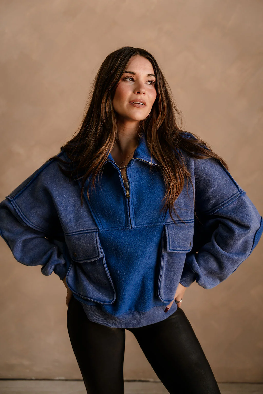 Stevie Washed Blue Quarter Zip Pullover - Image 4