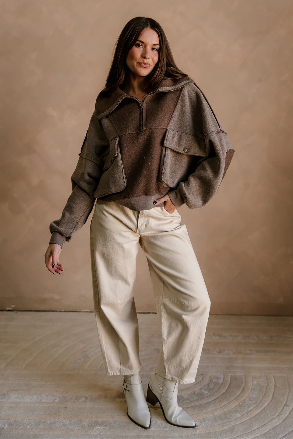 Stevie Washed Brown Quarter Zip Pullover - Image 2