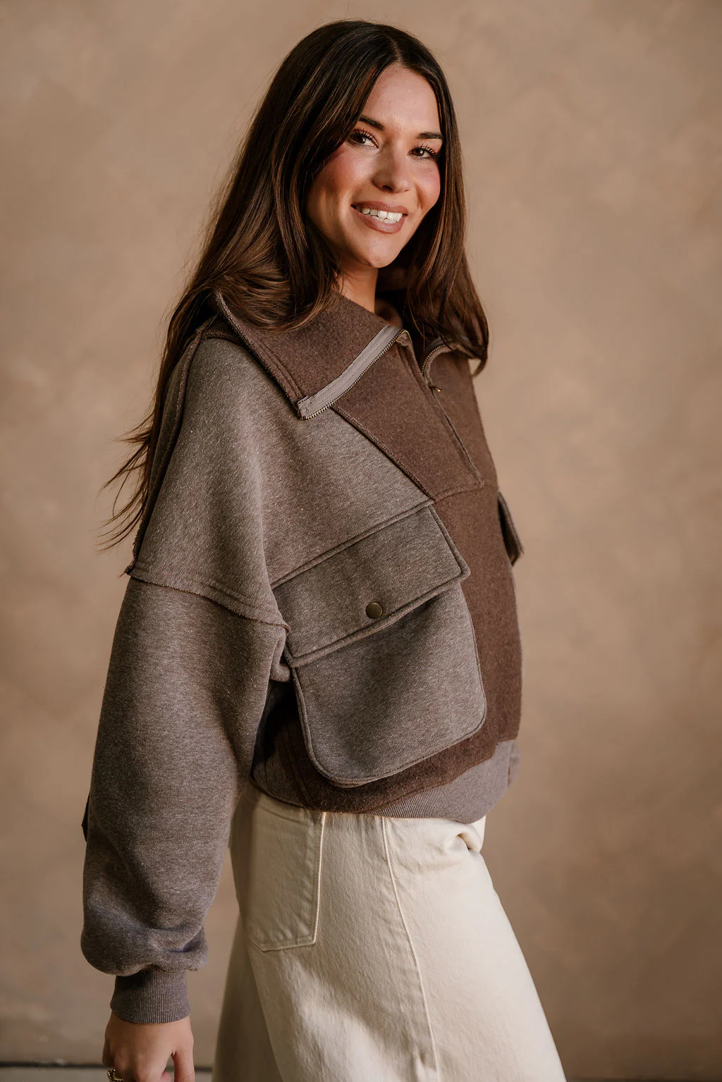 Stevie Washed Brown Quarter Zip Pullover - Image 4