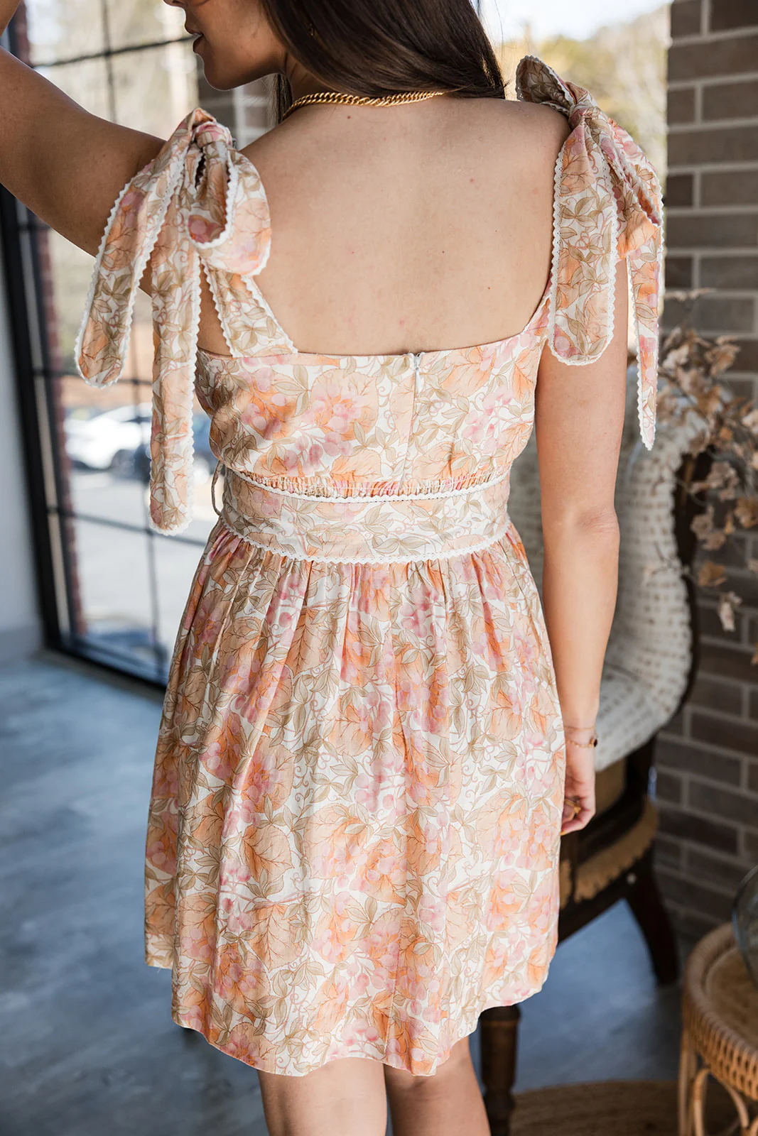 Summer Ivory & Peach Floral Mini Dress - Image 10