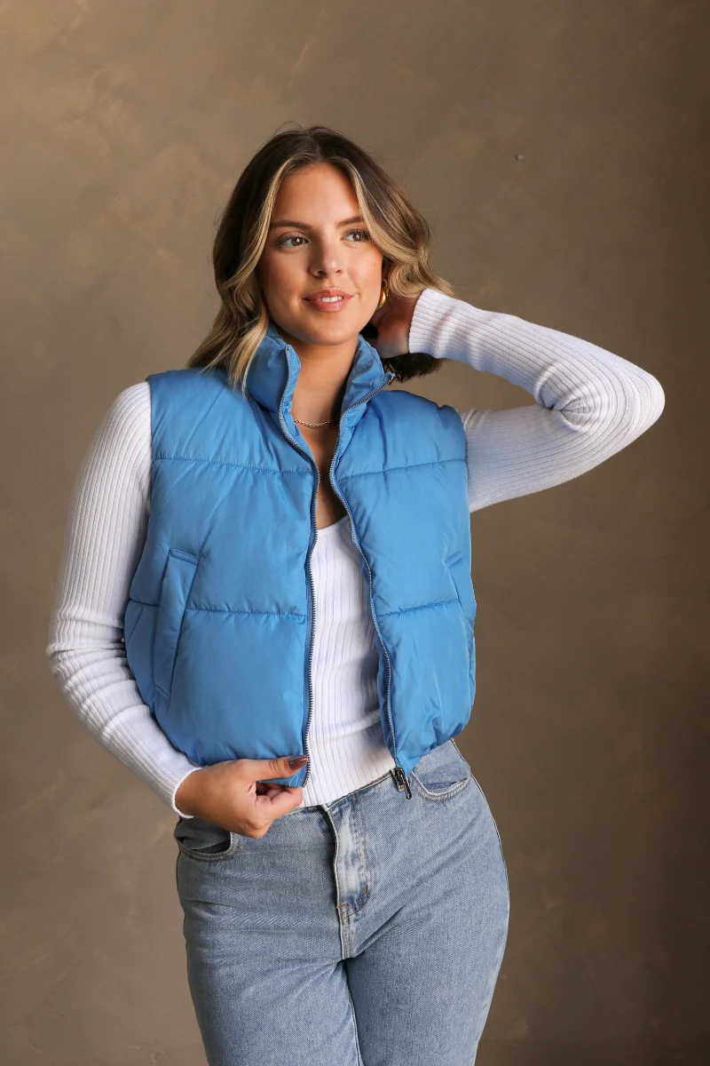 Sutton Blue Cropped Puffer Vest