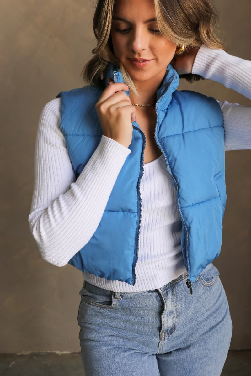 Sutton Blue Cropped Puffer Vest - Image 3