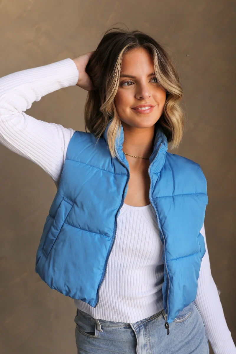 Sutton Blue Cropped Puffer Vest - Image 4