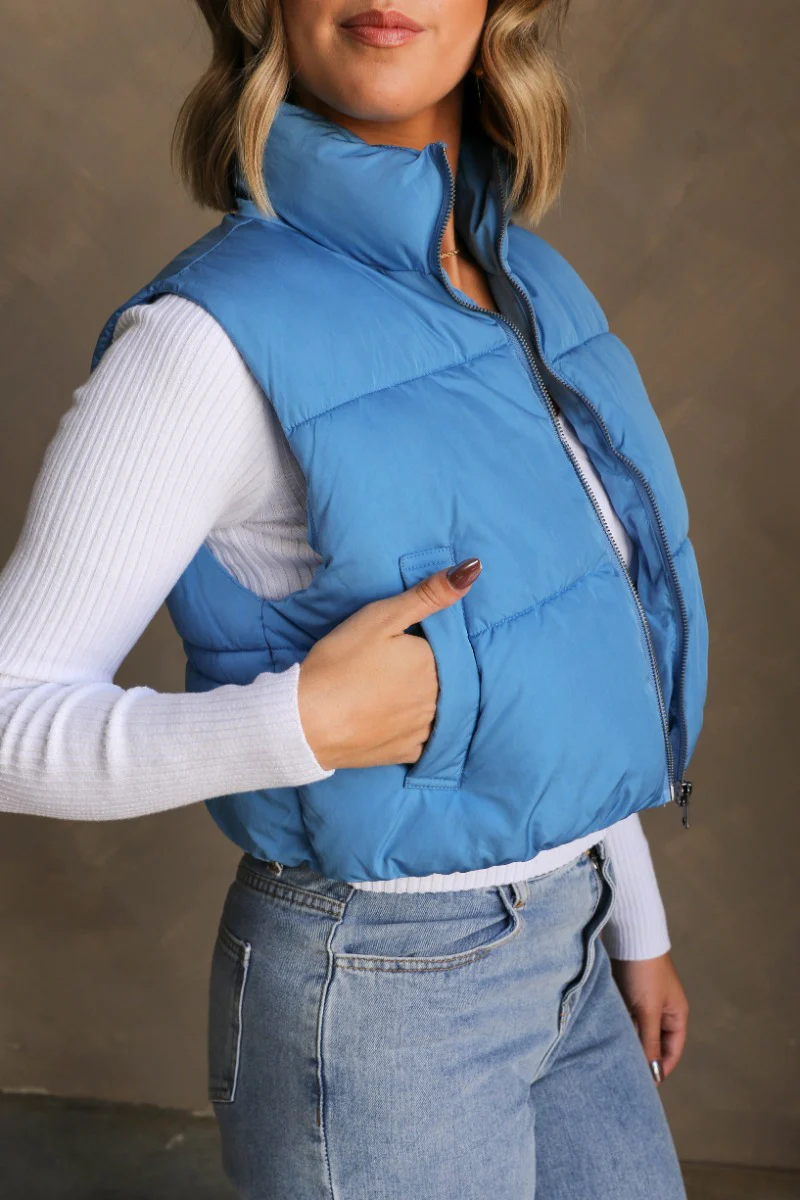 Sutton Blue Cropped Puffer Vest - Image 6