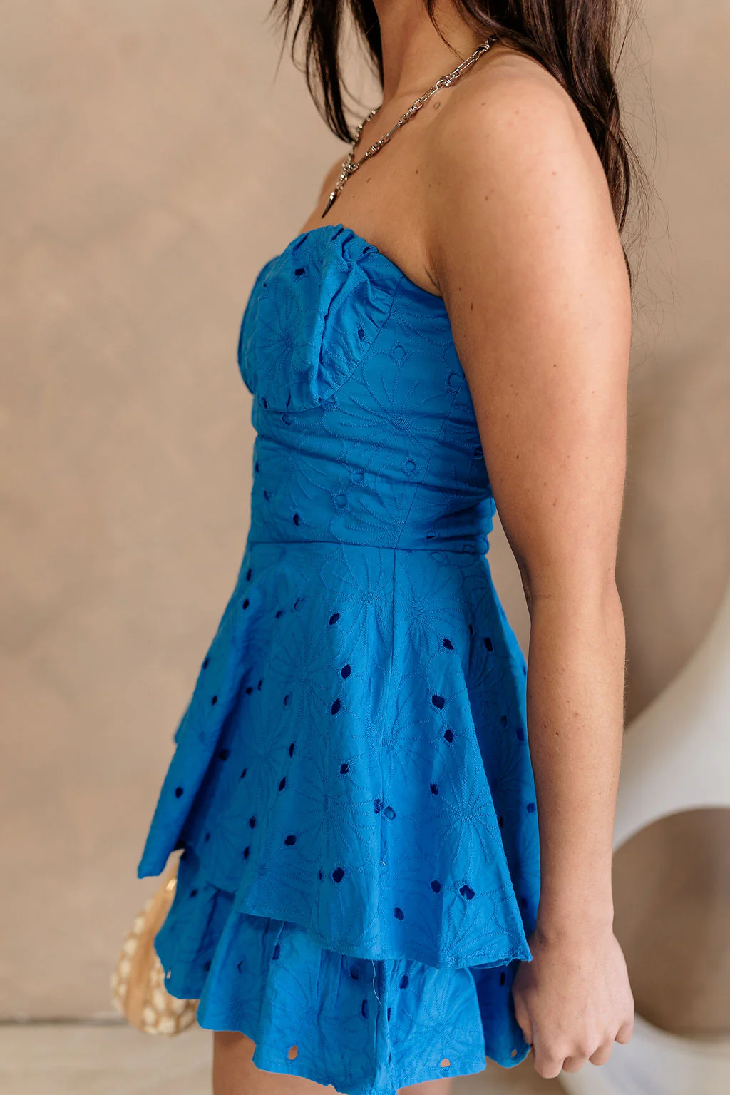 Sutton Blue Eyelet Strapless Romper - Image 5