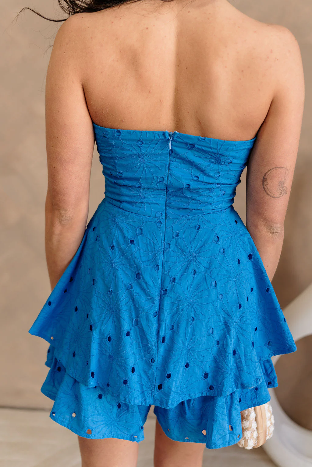 Sutton Blue Eyelet Strapless Romper - Image 7
