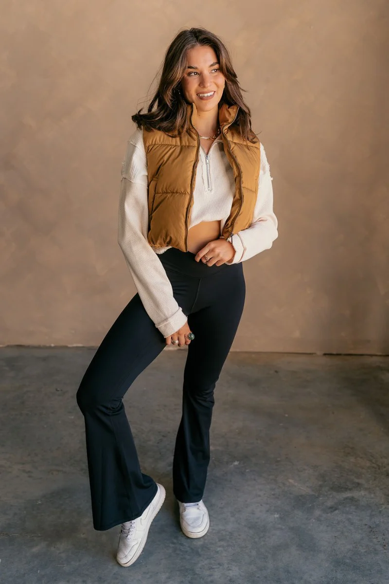 Sutton Brown Cropped Puffer Vest