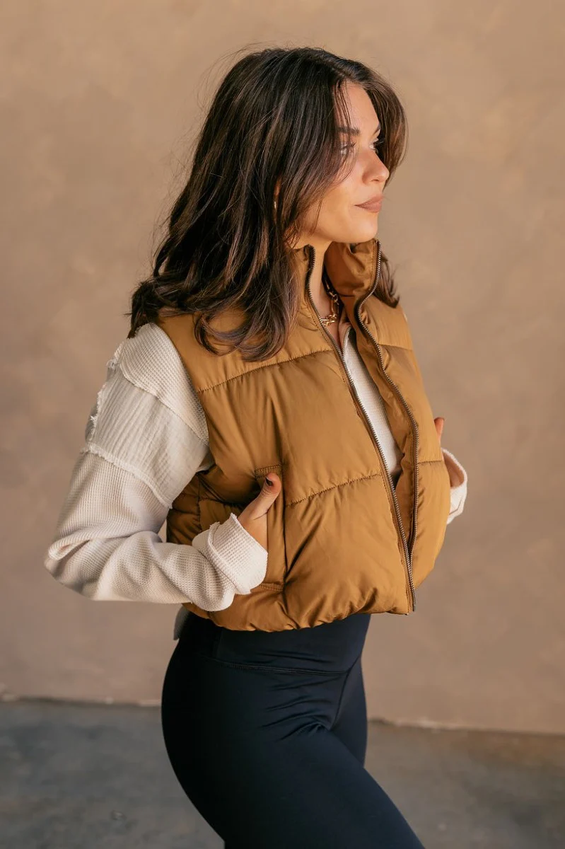 Sutton Brown Cropped Puffer Vest - Image 5