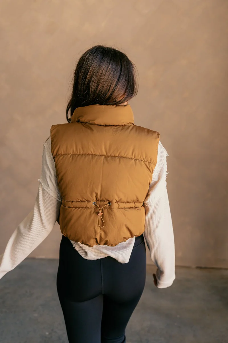 Sutton Brown Cropped Puffer Vest - Image 6