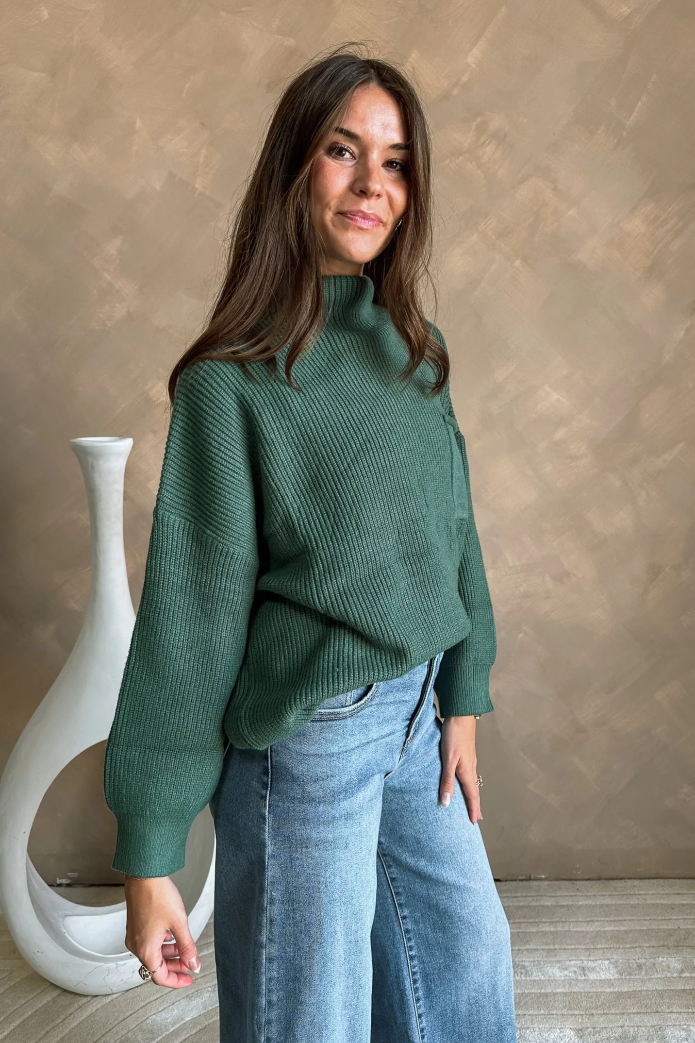 Angelica Slate Green Ribbed Knit Sweater - Image 2