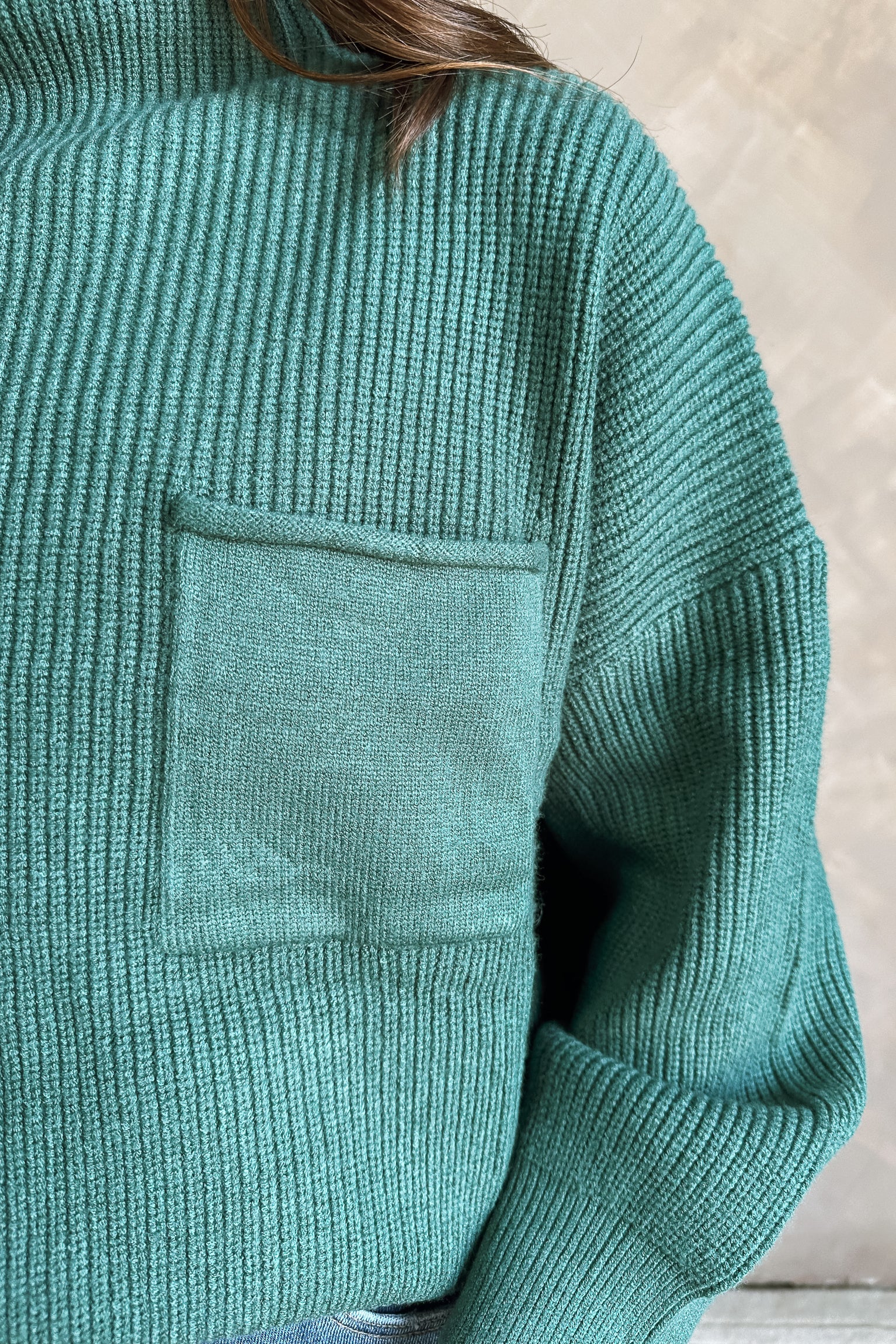 Angelica Slate Green Ribbed Knit Sweater - Image 3