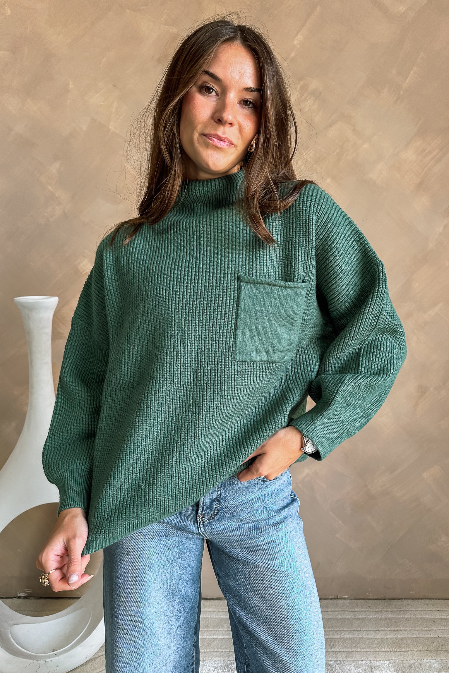 Angelica Slate Green Ribbed Knit Sweater - Image 5