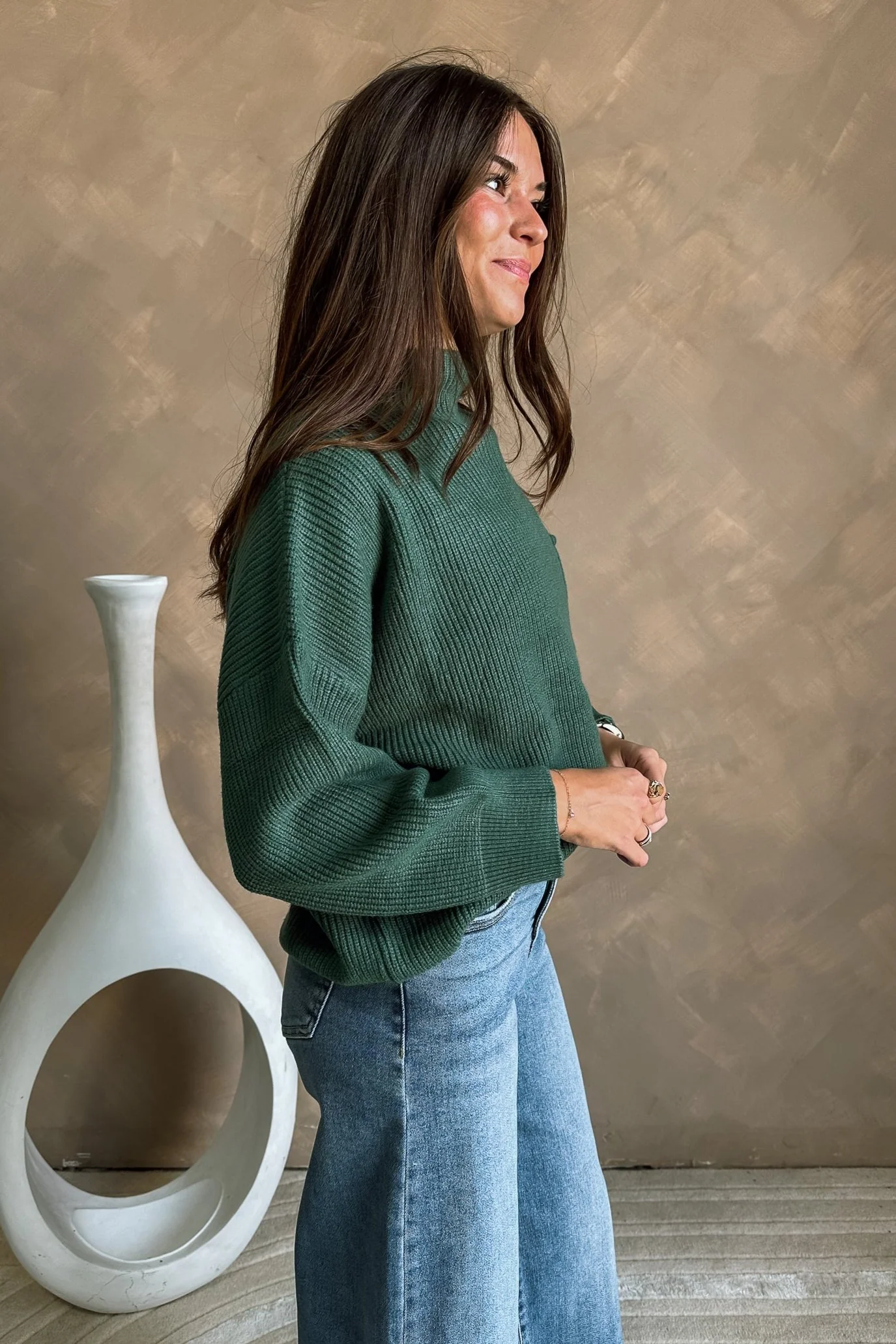 Angelica Slate Green Ribbed Knit Sweater - Image 6