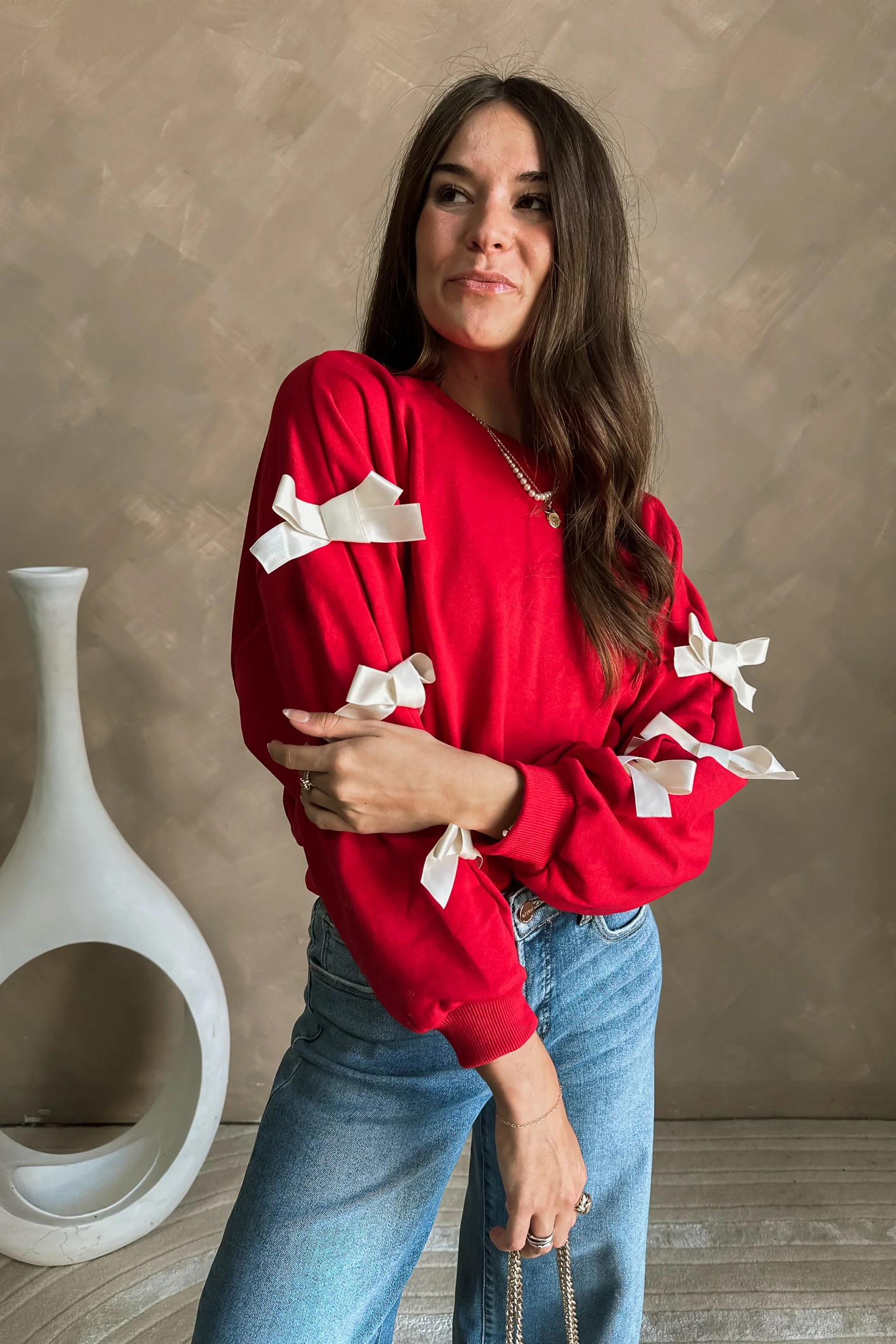 Georgina Red Bow Sweater - Image 5