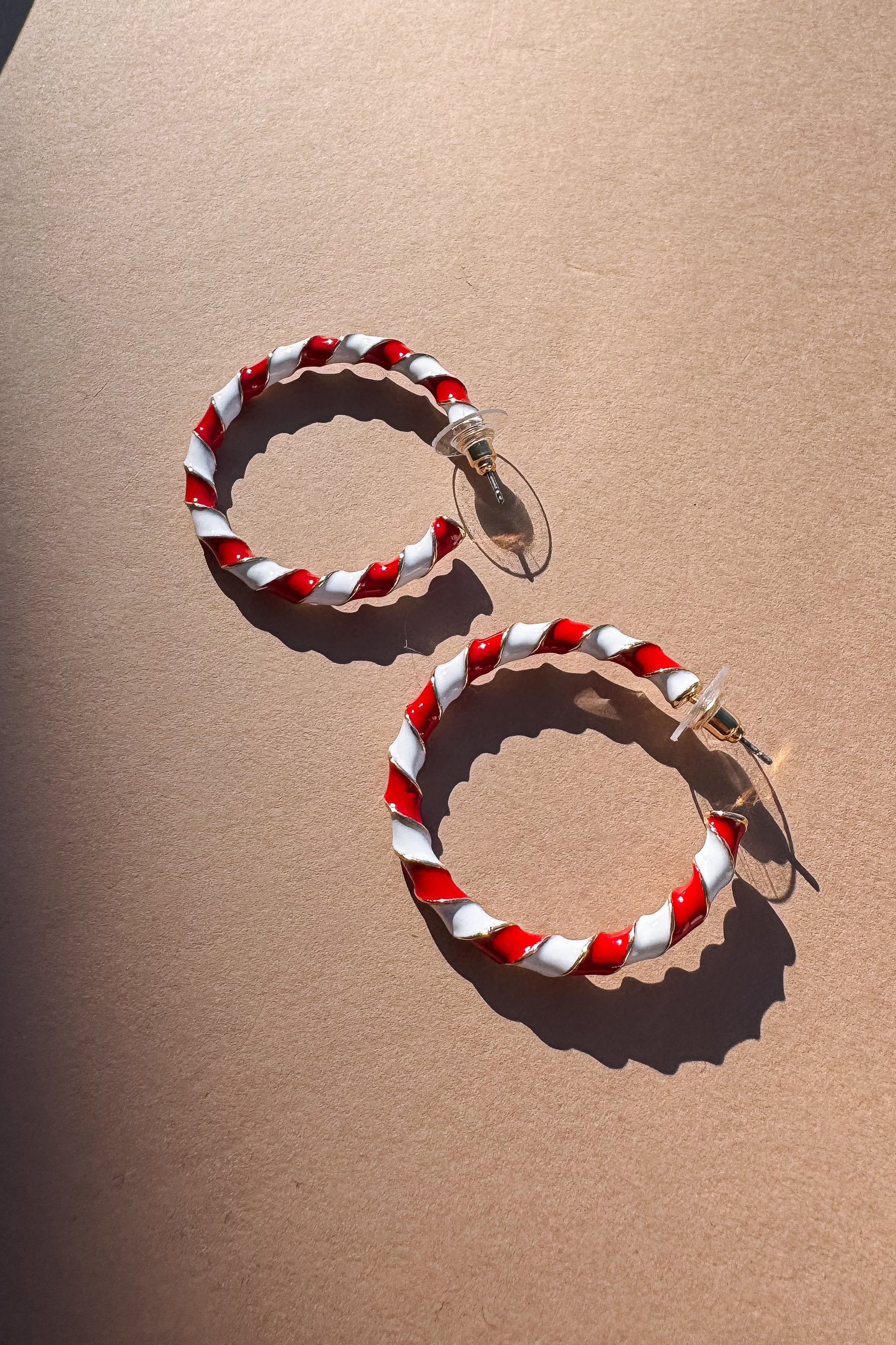 Sydney Red & White Stripe Hoop Earring