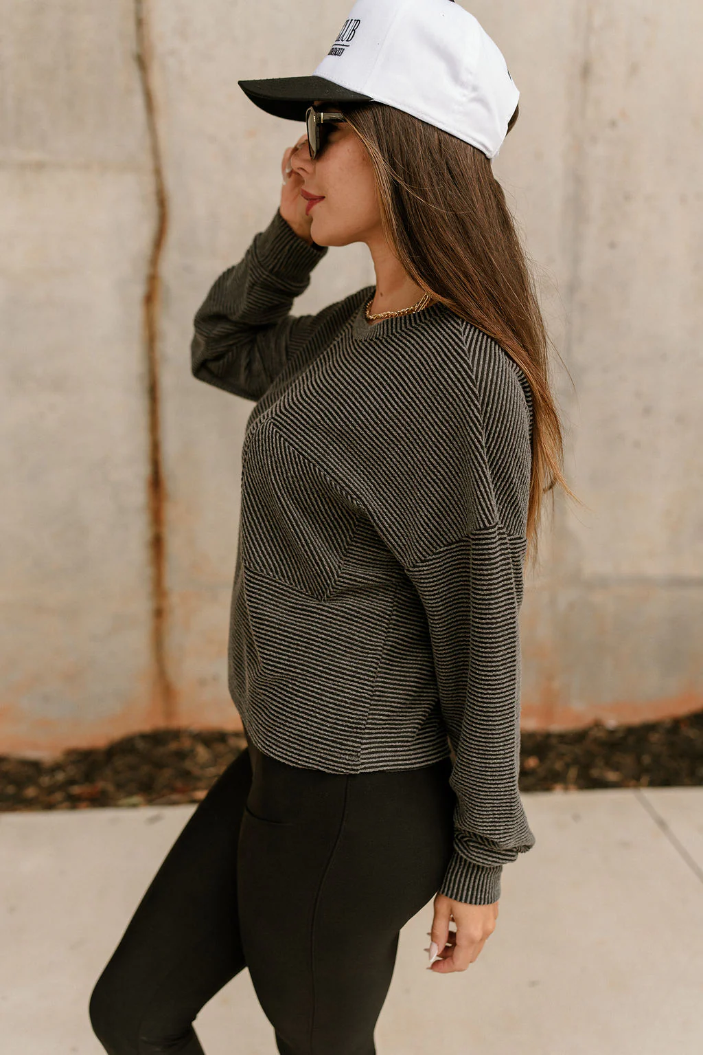 Esme Charcoal Grey Ribbed Long Sleeve Top - Image 3