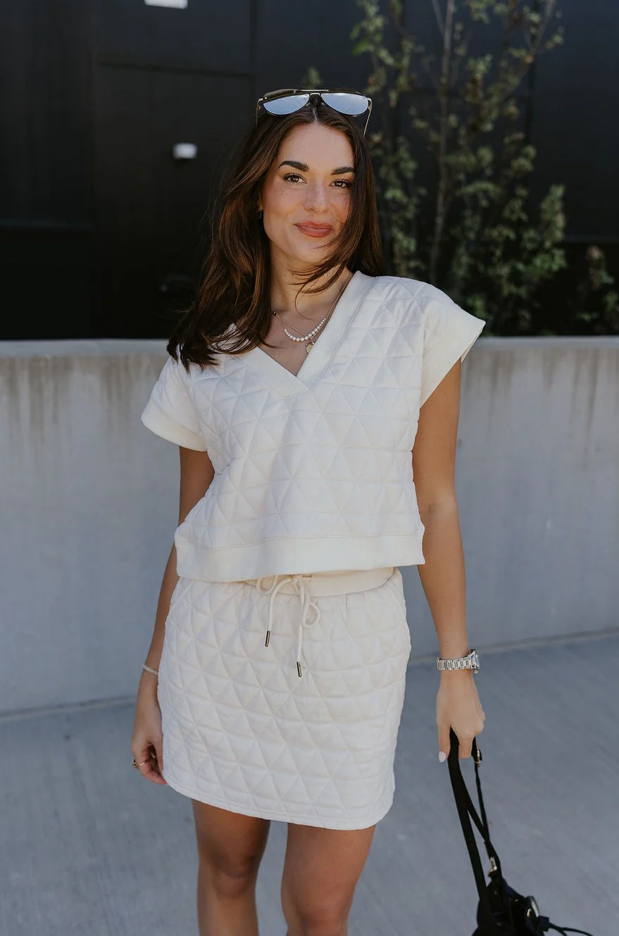 Berkley Cream Quilted Short Sleeve Top