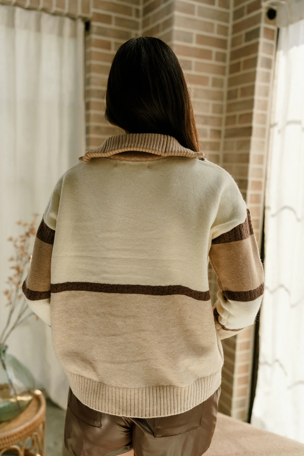 Clara Mocha Multi Quarter Zip Up Sweater - Image 4