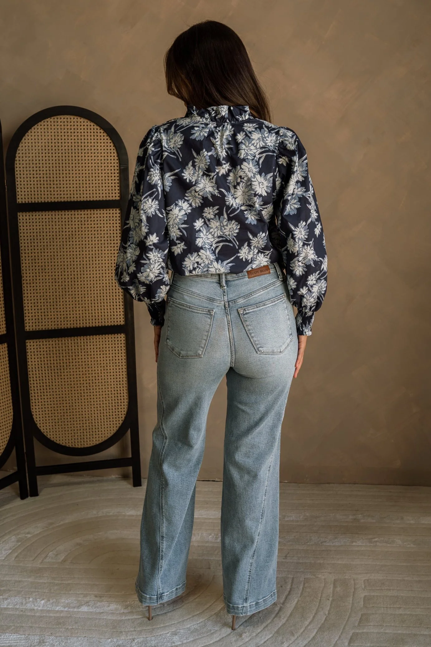 Ema Navy & White Floral Long Sleeve Top - Image 8