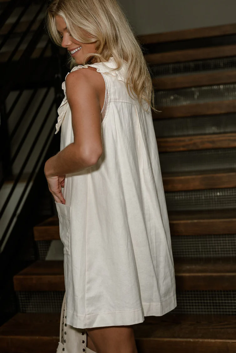 Tabitha Cream Denim Ruffle Mini Dress - Image 7