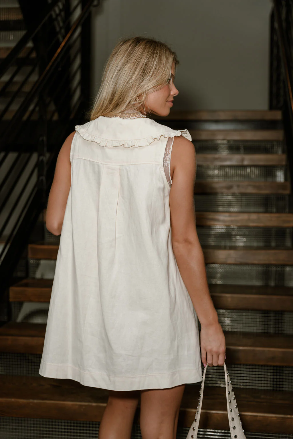 Tabitha Cream Denim Ruffle Mini Dress - Image 8