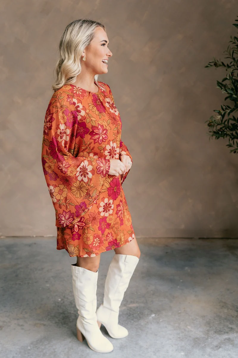 Tabitha Rust Floral Flare Sleeve Mini Dress - Image 5