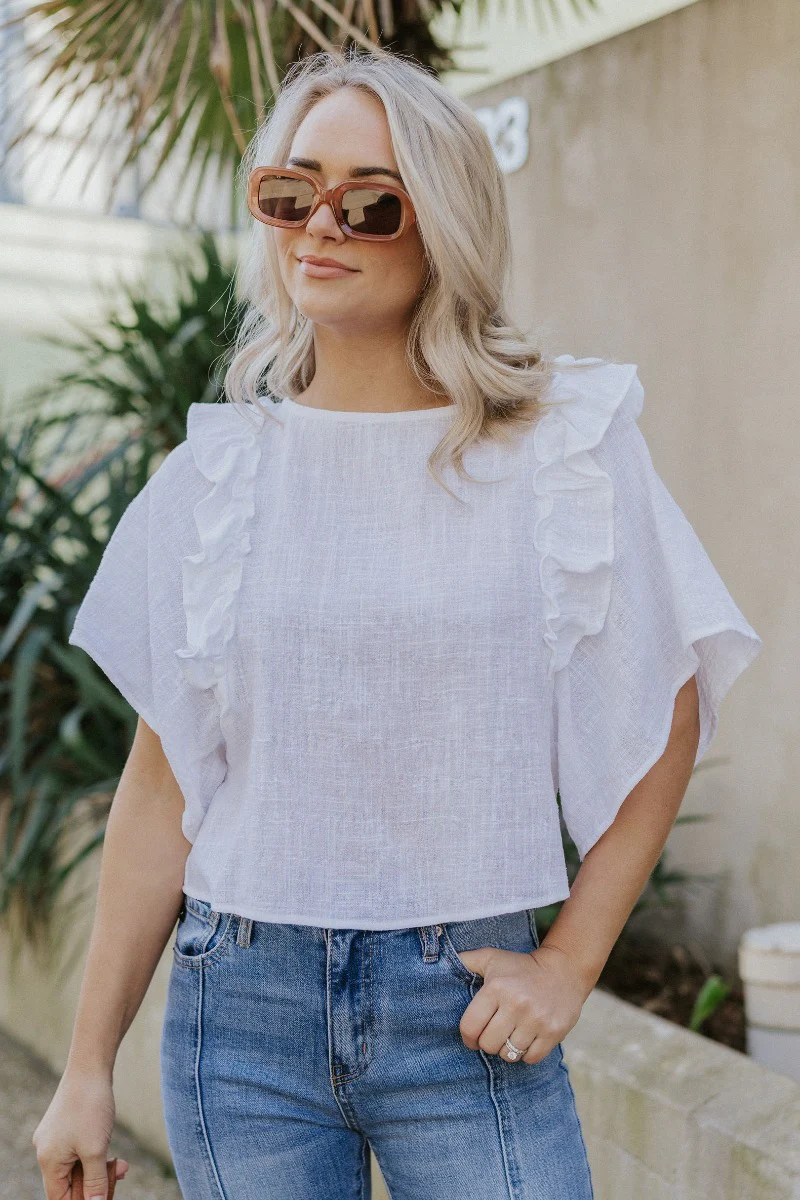 Take Me Away Ruffle Top in White