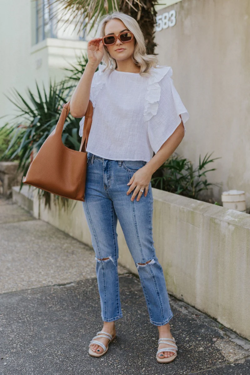 Take Me Away Ruffle Top in White - Image 2