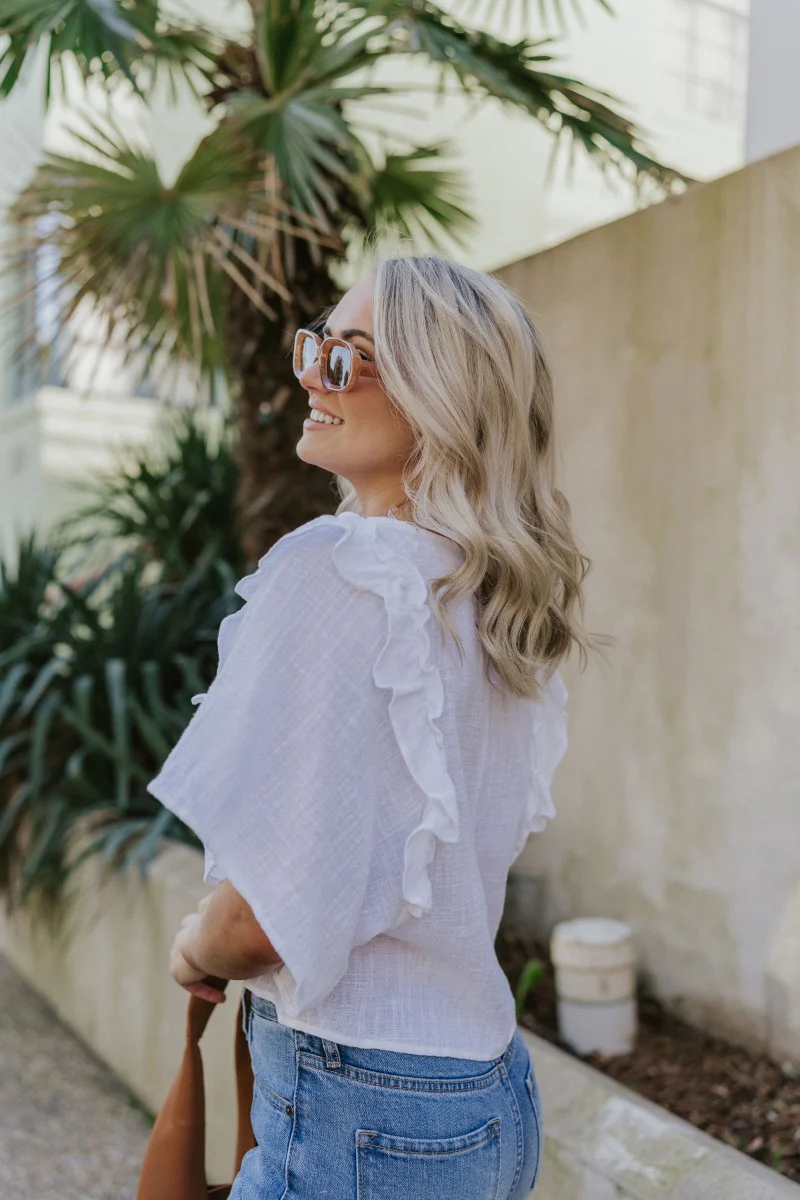 Take Me Away Ruffle Top in White - Image 3