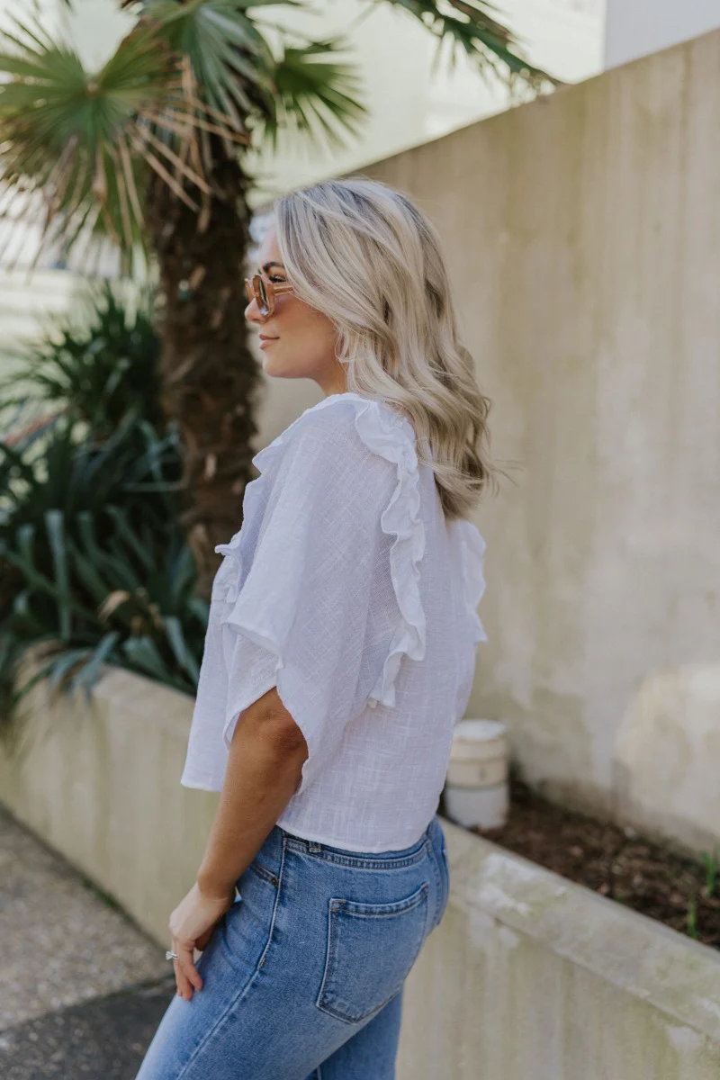 Take Me Away Ruffle Top in White - Image 4