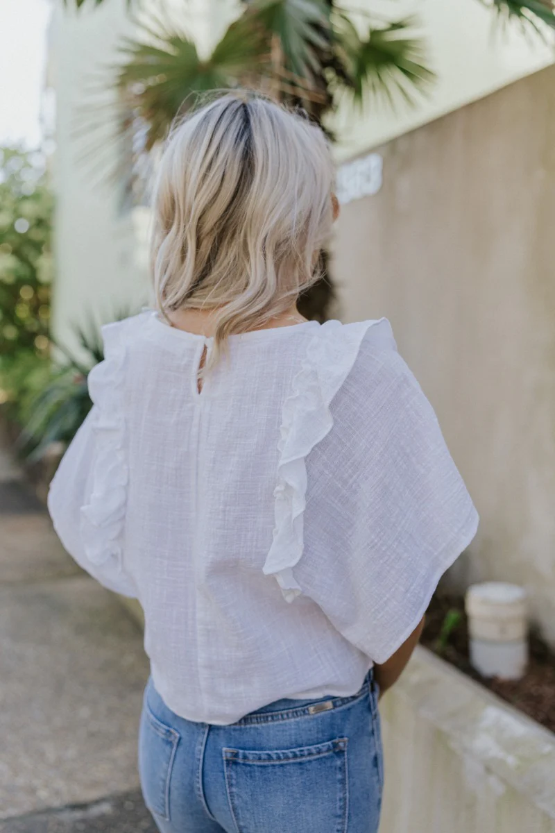 Take Me Away Ruffle Top in White - Image 5