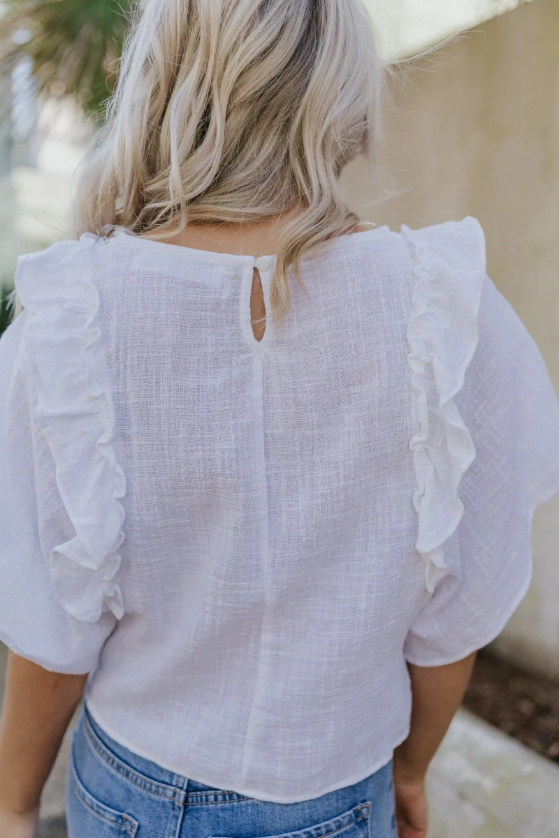 Take Me Away Ruffle Top in White - Image 6