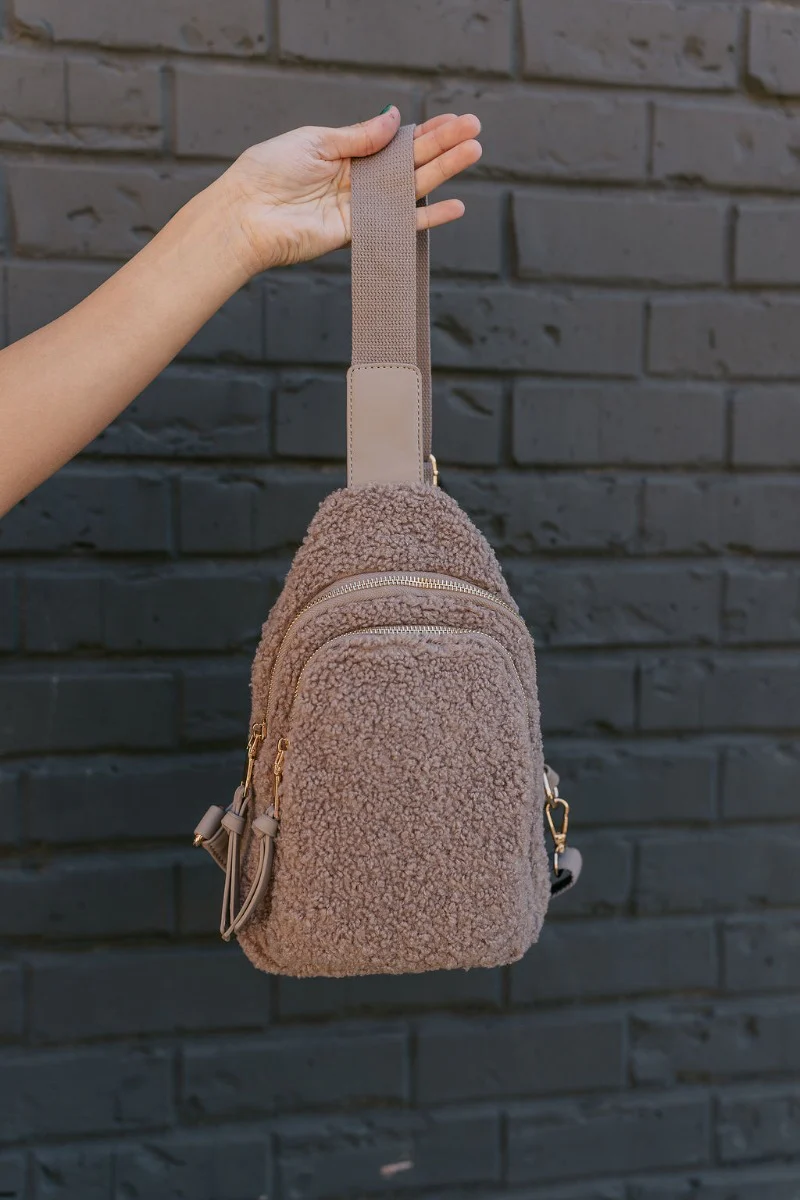 Talia Taupe Sherpa Sling Bag