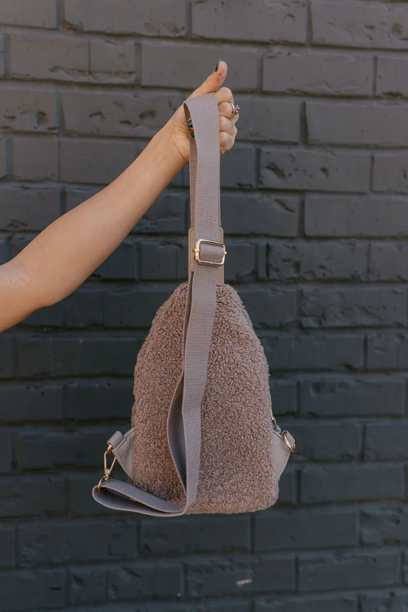 Talia Taupe Sherpa Sling Bag - Image 3