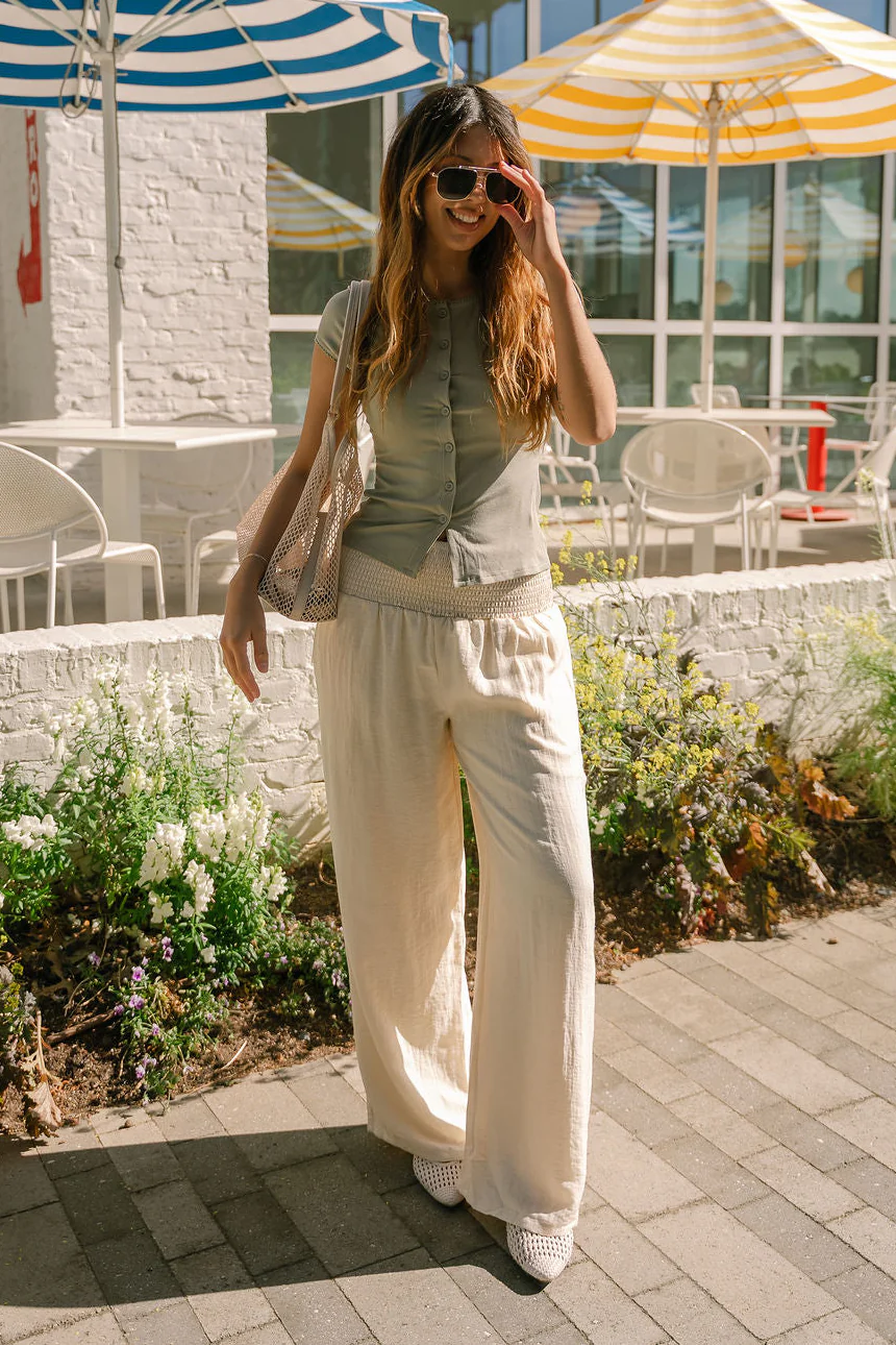 Taliah Oatmeal Wide Leg Pants