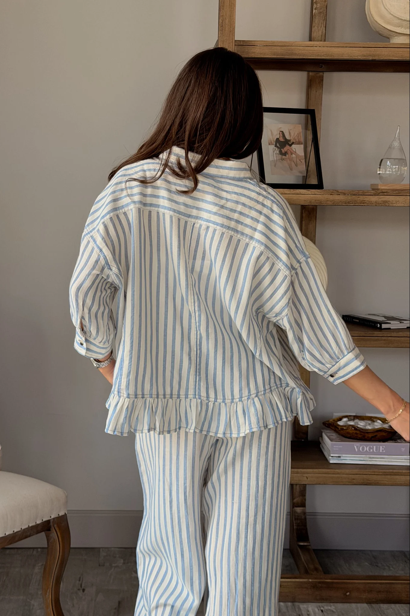 Tara Blue & Ivory Stripe Ruffled Top - Image 5