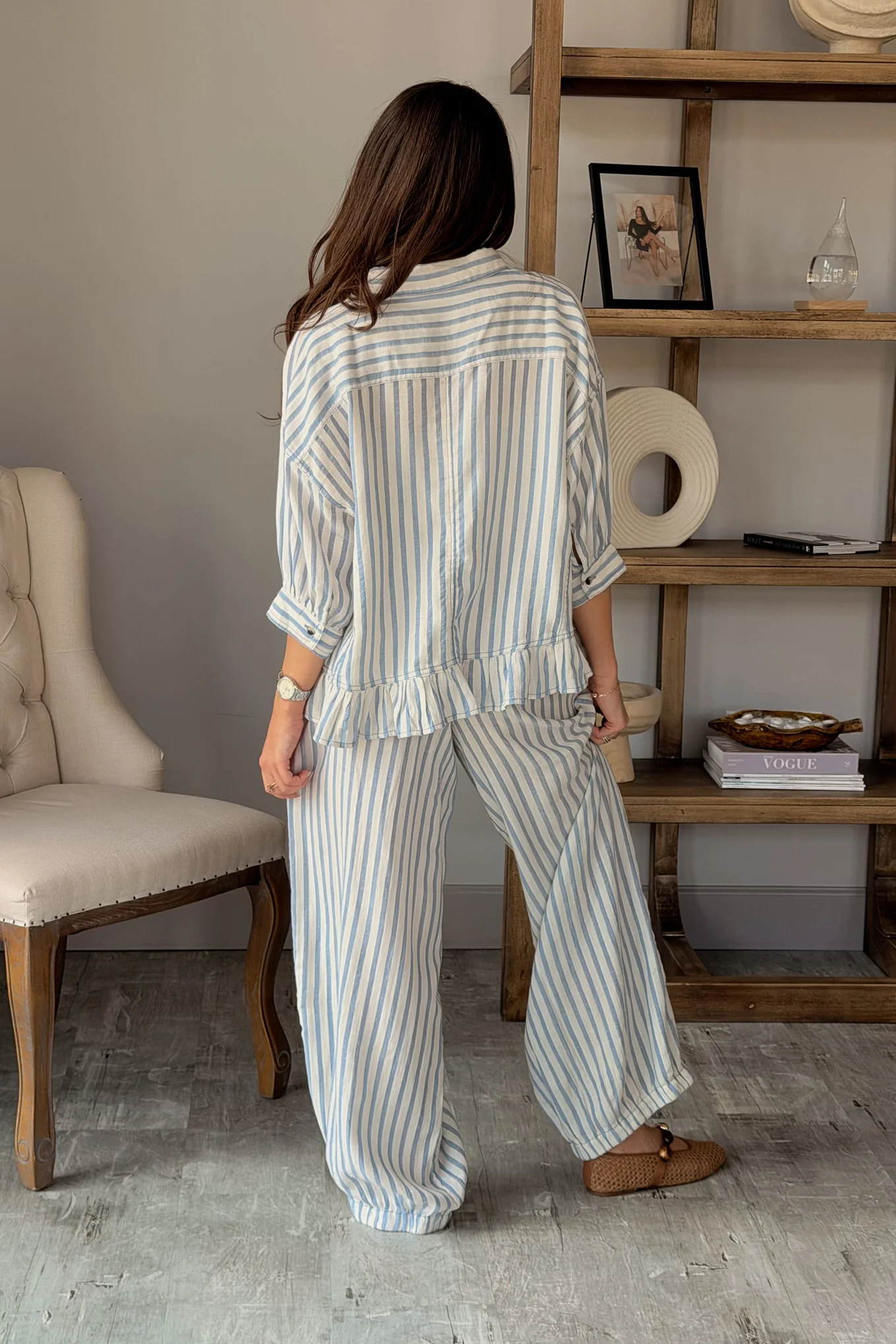 Tara Blue & Ivory Stripe Ruffled Top - Image 6