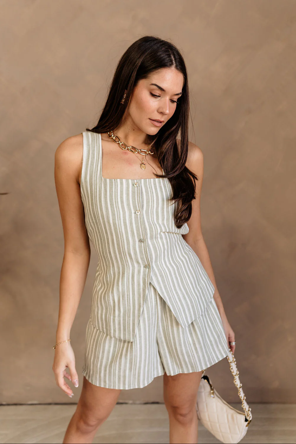 Tara Sage & White Striped Vest