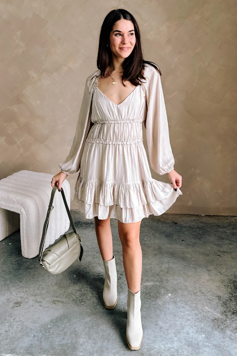 Taryn Beige Ruffle Tiered Mini Dress - Image 2