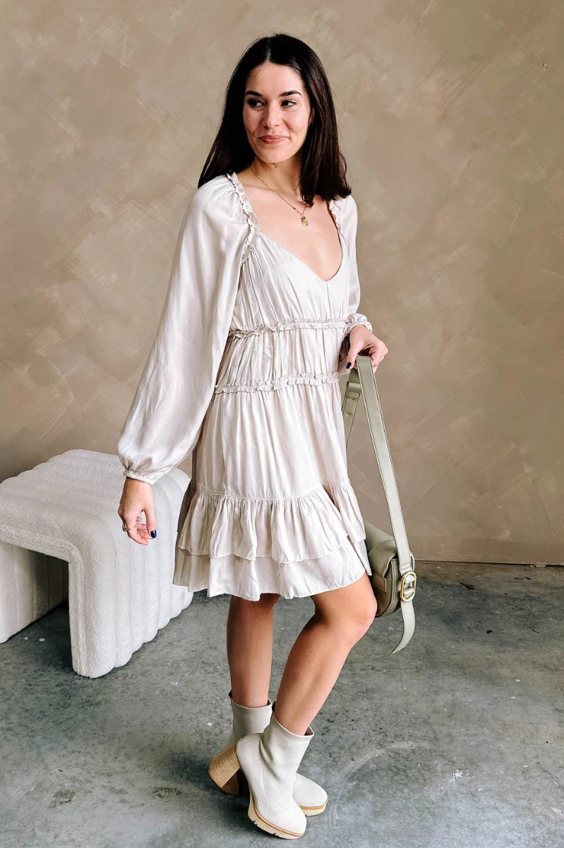 Taryn Beige Ruffle Tiered Mini Dress - Image 5