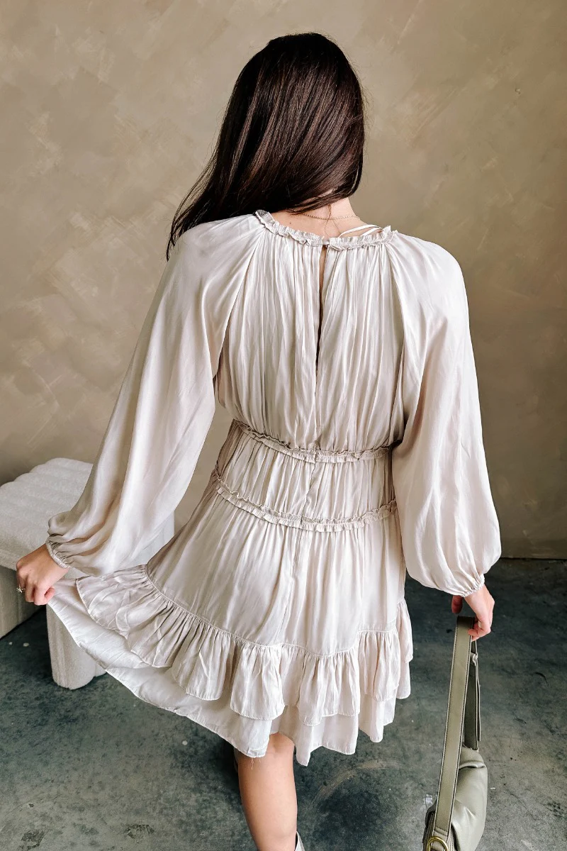 Taryn Beige Ruffle Tiered Mini Dress - Image 6