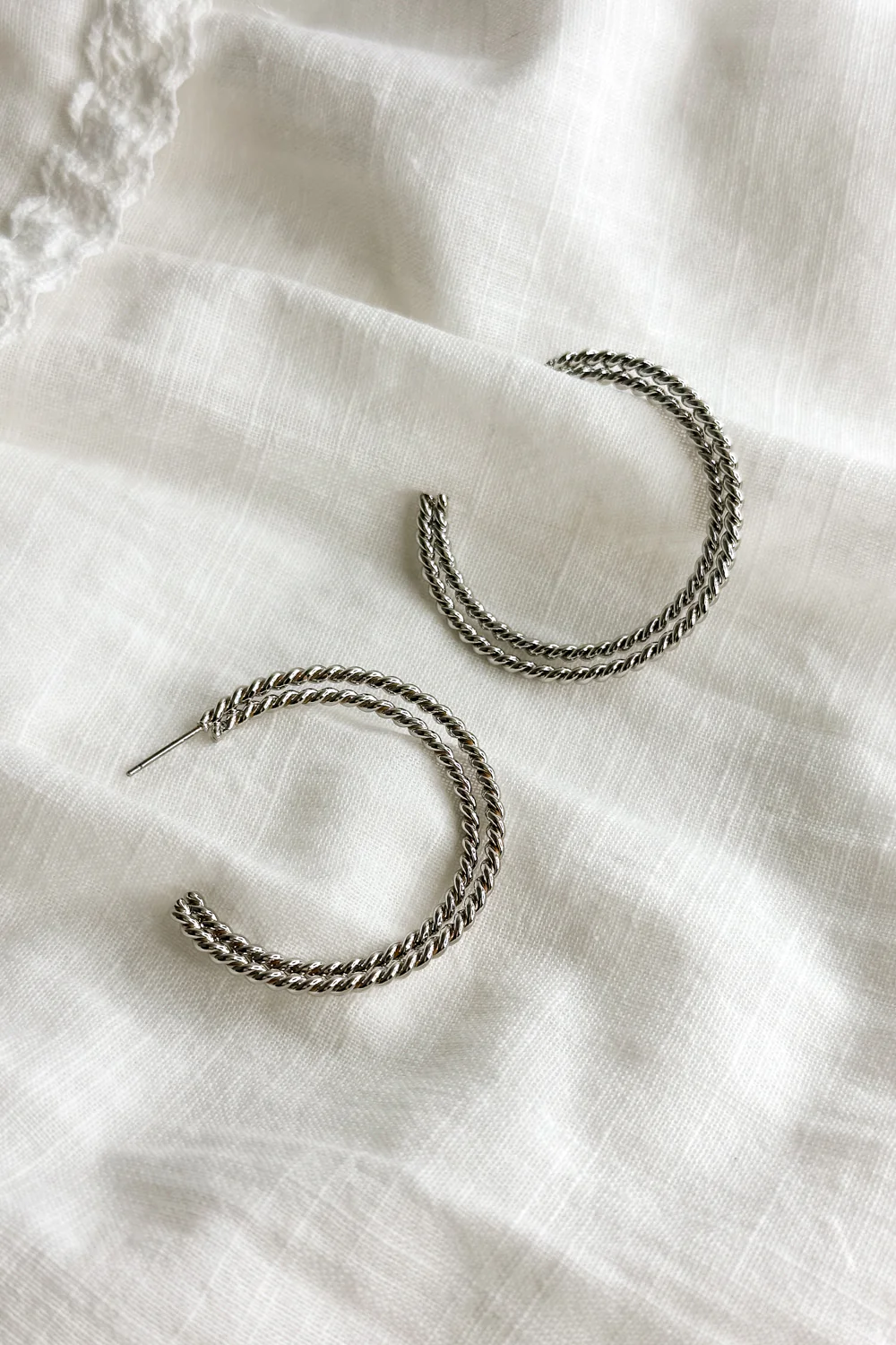 Taryn Silver Double Roped Hoop Earring