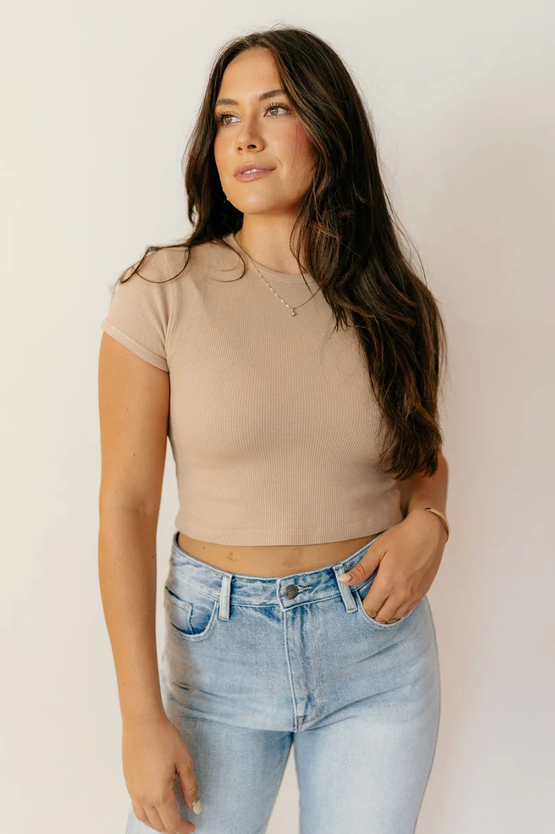 Taryn Taupe Basic Short Sleeve Top