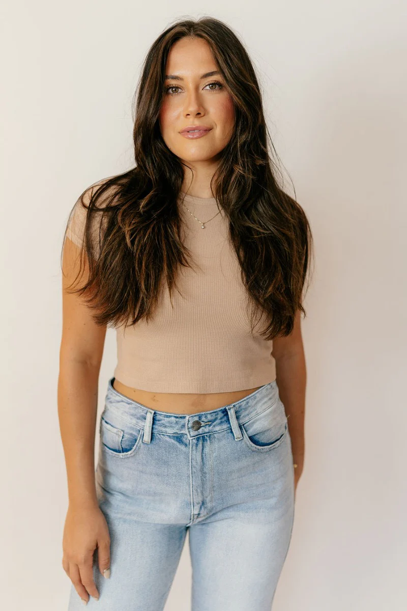 Taryn Taupe Basic Short Sleeve Top - Image 2