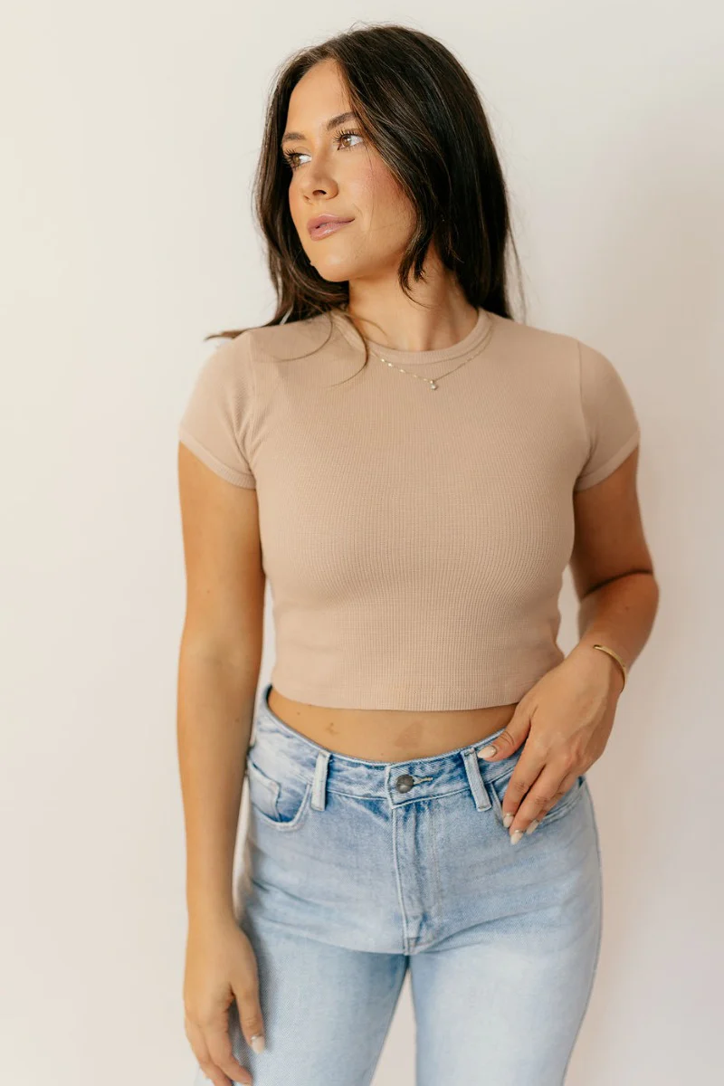 Taryn Taupe Basic Short Sleeve Top - Image 3