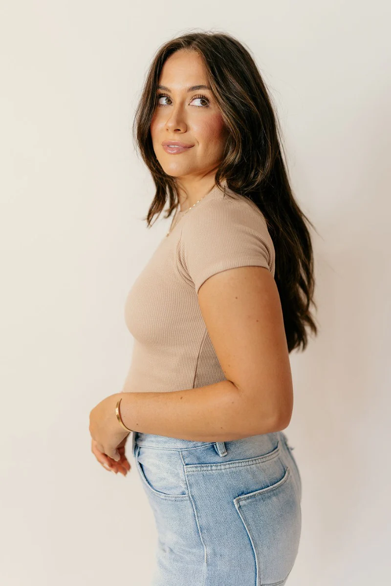 Taryn Taupe Basic Short Sleeve Top - Image 4