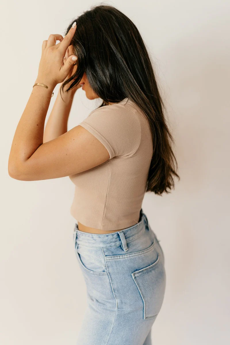 Taryn Taupe Basic Short Sleeve Top - Image 5