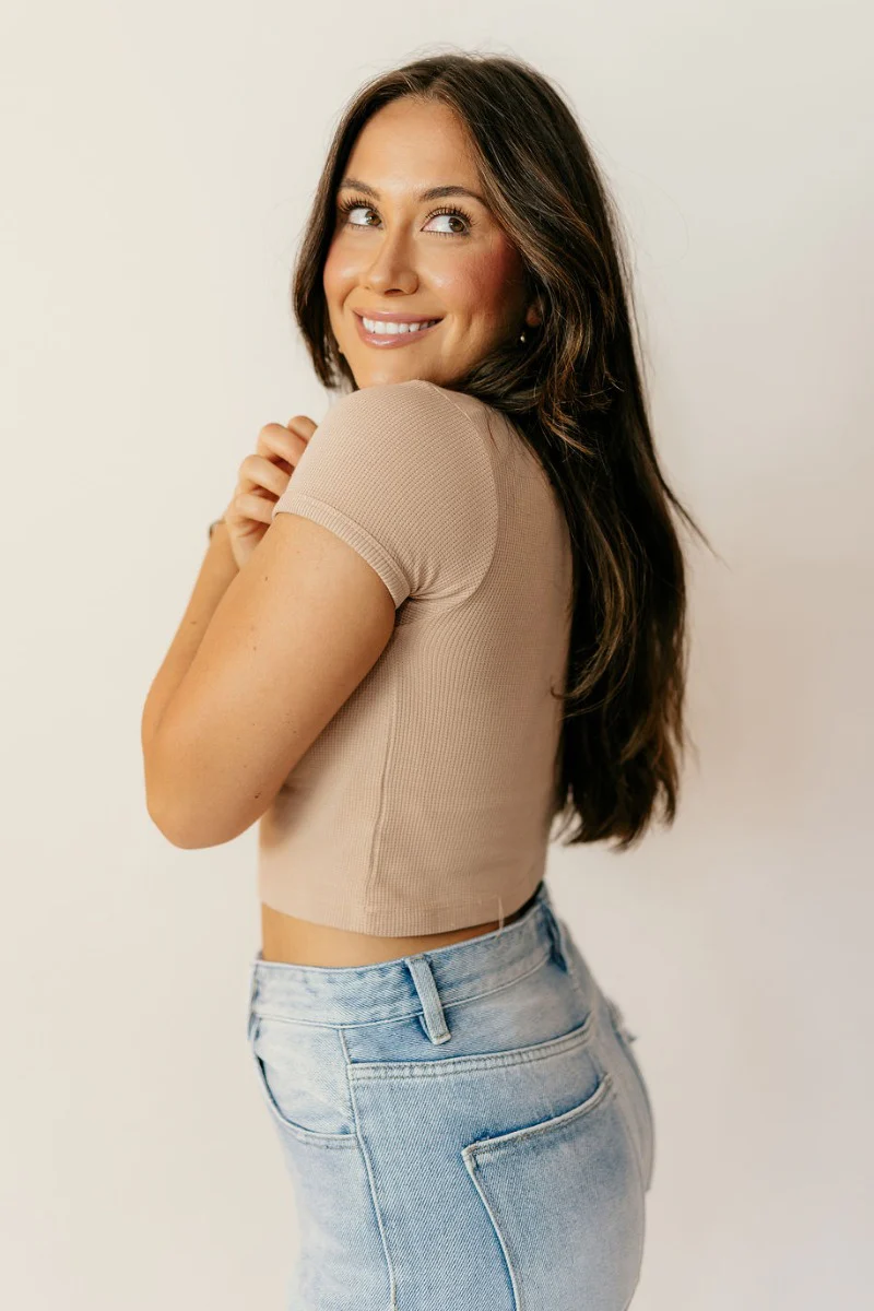 Taryn Taupe Basic Short Sleeve Top - Image 6